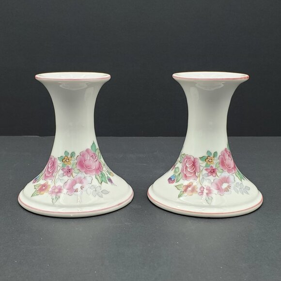 Elizabeth Arden Pink Floral Candlesticks Pink Flowers Taper Candle Holders - Picture 2 of 10
